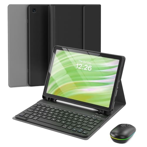 MERSATM Keyboard Case with Mouse for Amazon Fire HD 10 11th Gen 2021/13th Gen 2023 10.1 inch Stand Folio Cover with Stylus Pen Holder Magnetic Detachable Wireless Keyboard Black