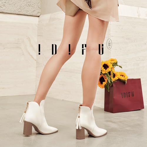 IDIFU IN3 Ankle Boots for Women Chunky Block Short Heel Boot Comfortable Classic Pointed Toe Dress Booties Casual Dressy Fashion Side V Cutout with Zipper Fall Boots4