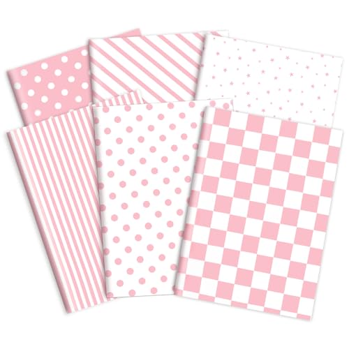 Whaline 120 Sheets Pink White Tissue Paper Stripe Dot Plaid Checkerboard Wrapping Paper Minimalist Art Paper for Birthday Baby Shower Wedding Party DIY Crafts, 14 x 20 Inch