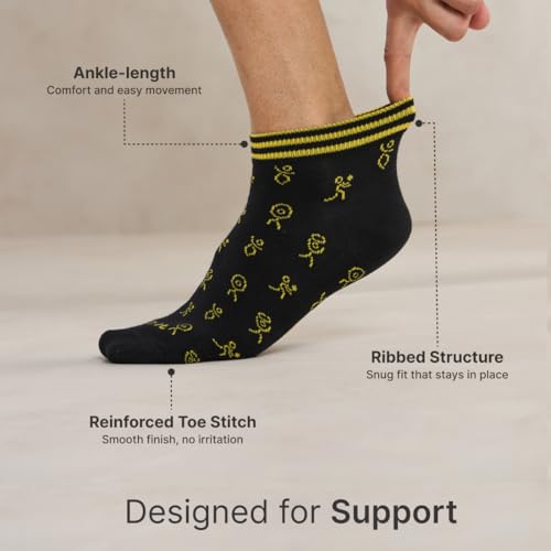 Image of CULT Men's Cotton Socks - Ultra Soft, Breathable & Anti-Microbial - Ankle Length Casual & Sports Socks with Moisture-Absorbent Fabric, Superior Fit Technology & Durable Design
