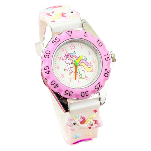 XWDEEX Girls Watch, Unicorn Watches for Kids Analogue Watch, Easy to Read, Children Watches for Sport Outdoor Learning Educational, Christmas Birthday Gift for Age 3-8, Waterproof, White Pink