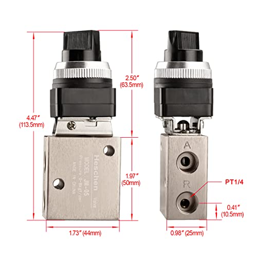 Image of Heschen Pneumatic Selective Knob Mechanical Air Valve, JM-05, 3 Way 2 Position, PT1 /4'', Normally Closed