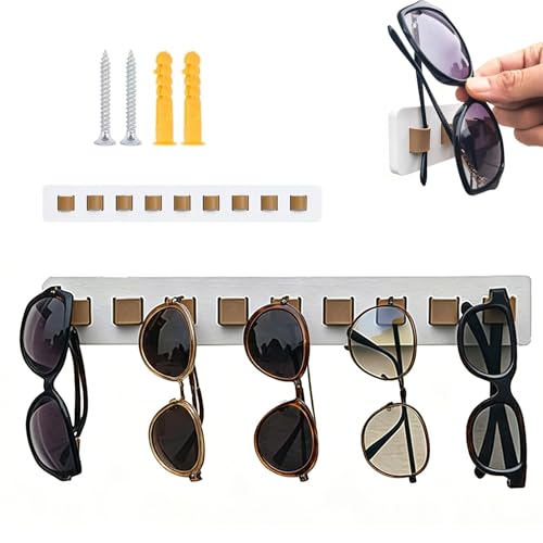 9-fach Brillenhalter Wand,Brillenaufbewahrung, Brillenständer Holz, Sonnenbrillen Organizer, für Sonnenbrillen & Lesebrillen, platzsparend und stilvoll zum Aufhängen der, Brillen-Display, Weiß