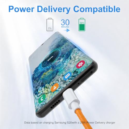 Image of iPhone Charger Cable(MFi Certified) Type-C 1M Nylon Braided Cable Compatible with iPhone 17 /17 Air /17 Pro /17 Pro Max /16 /16 Plus /16 Pro /16 Pro Max /15 /Samsung S25 /S24 /S23 /Laptop /Tab|60W Fast Charging