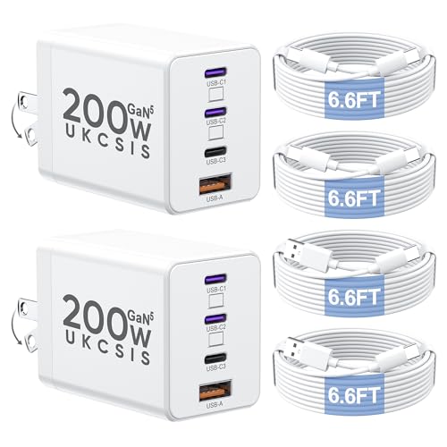 2 Pack 200W USB C Charger Block, Adapter for iPhone 17/16/15 Pro Max Charger Fast Charging, Foldable...