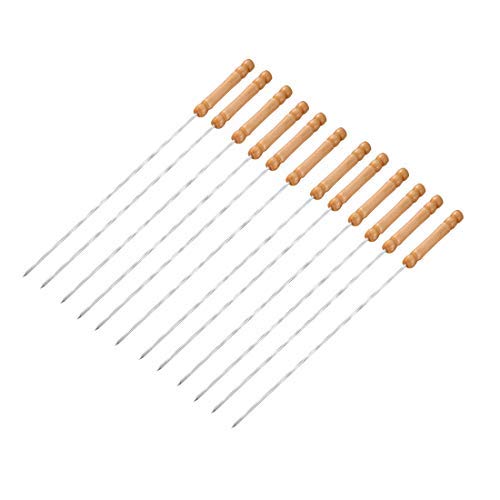 Barbecue Skewers, Barbecue Twist String with Wooden Handle Barbecue Needles Outdoor Camping Cooking Tools 12 Pcs
