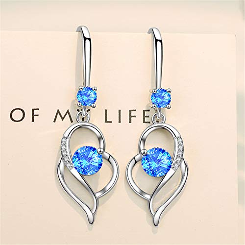 Dangle Plated Silver Nickel Free Earrings For Women Girls Teens Fashion Heart Dangle Drop Sparkly Crystal Earrings For Women Girls Teens (Blue) #TOP4