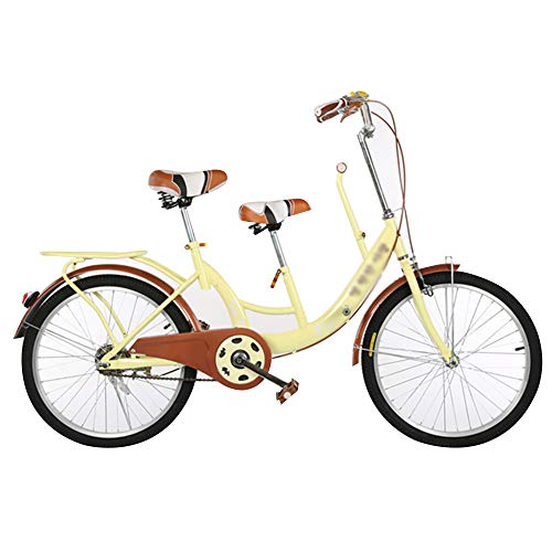 COUYY Mutter und Kind Fahrrad 22-Zoll-Eltern-Kind-Fahrrad, Mutter-, Mutter- und Kinderfahrrad, Tandem-Zweisitzer-Fahrrad mit Kindern, Frauen-Models der Frauen,Gelb