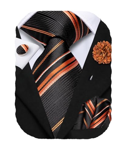 Image of Hi-Tie Men's Silk Ties Formal Woven Classic Necktie Pocket Square Cufflinks Lapel Pin Set Wedding Business