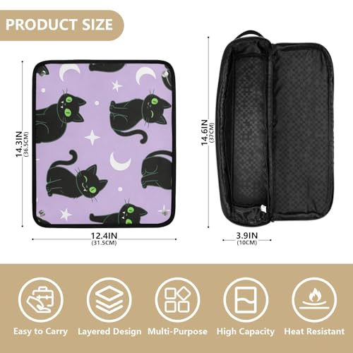 Bolsa de viaje para herramientas de cabello con almohadilla resistente al calor, organizador para planchas, rizadores, diseño gato negro y púrpura portátil para esenciales miniatura 4