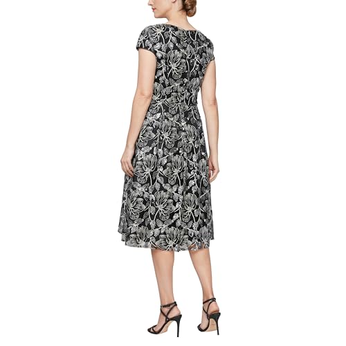 Image of Alex Evenings Women's Tea Length Dress with Rosette Detail (Petite and Regular)