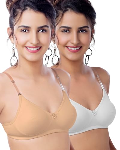 Image of Brida Monica Women's Wide Strap Bra - Soft Hosiery Cotton, Non-Padded, Wireless, Seamless Full Coverage T-Shirt Bra