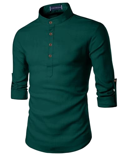 Image of Zombom Men's Cotton Blend Solid Casual Regular Fit Mandarin /Chinese Collor Short Full Sleeve Kurta for Men