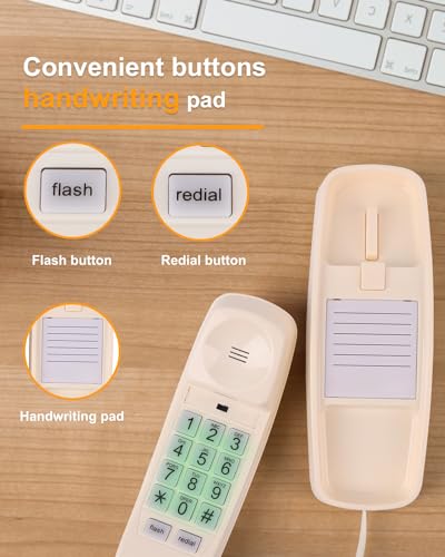 Image of Corded Wall Phone, Landline Phones for Seniors with Large Buttons, Office Desk Phone with Adjustable Loud Volume & Lighted Keypad, Durable Basic Design for Home, Beige
