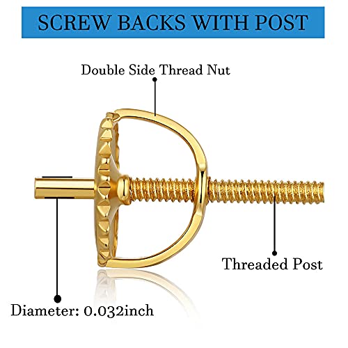 2 Pairs14K Gold Screw Earring Backs Replacements,925 Sterling Silver Screw On Earring Backs For Studs Secure Hypoallergenic Screw Backs For Earrings Fit Threaded Post 0.032'' #TOP4