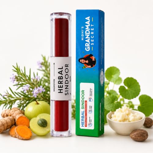 Image of NIDHI'S GRANDMAA SECRET Herbal Sindoor with Rosemary & Curcumin Extracts | Reduces Scalp Itchiness & Irritation | Mercury & Lead-Free | Smudge Proof Dual Liquid Sindoor Red & Maroon | 5mL