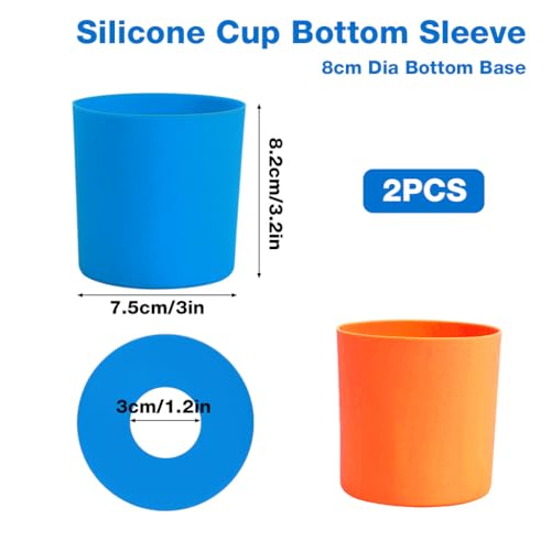 Image of HASTHIP Compatible with Stanley Silicone Cup Bottom Sleeve Holder for 8 cm Dia Drink Cup, Anti-Slip Bottom Base with Center Open Cut Design, 2 Pcs Blue & Orange Protective Silicone Accessory