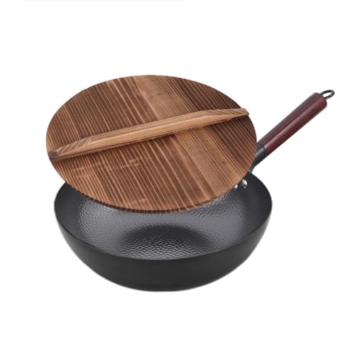 Wok de acero al carbono con tapa de madera 13 pulgadas miniatura 1