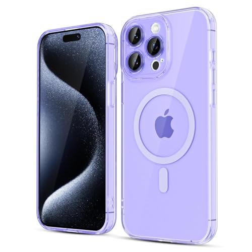 LoeoeL for iPhone 15 Pro Case Clear Mag Safe, Magnetic Transparent TPU Silicone Compatible with Magsafe Phone Case for Women, Slim Thin Glossy Non-Yellowing Bright Hard Plastic, Purple Lavender
