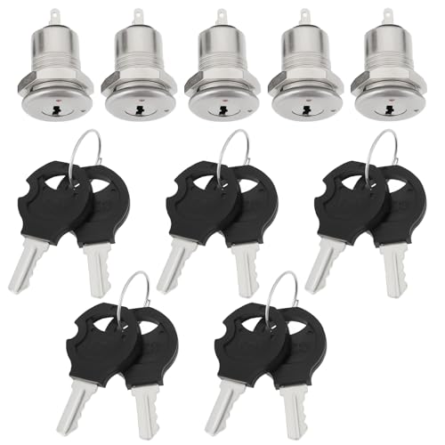 YINETTECH Paquete de 5 Interruptores de Bloqueo de Barril de 12 mm Y 2 Posiciones Encendido/apagado con 2 Llaves KS02 Interruptor Electrónico de 3 A Y 250 V para Proyectos de Bricolaje Y Vehículos