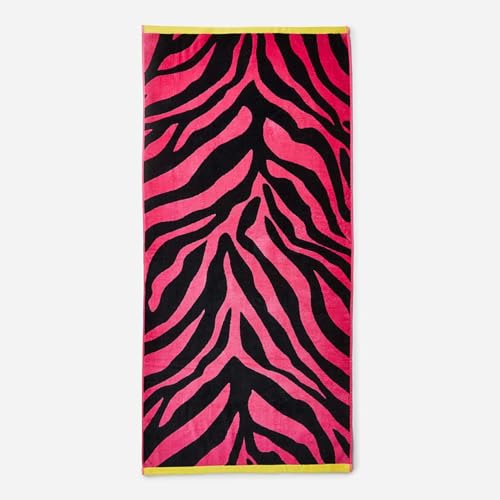 Allure Extra Large Beach Towel 80 x 180cm - Zebra Print Design in Pink/Black - 100% Cotton