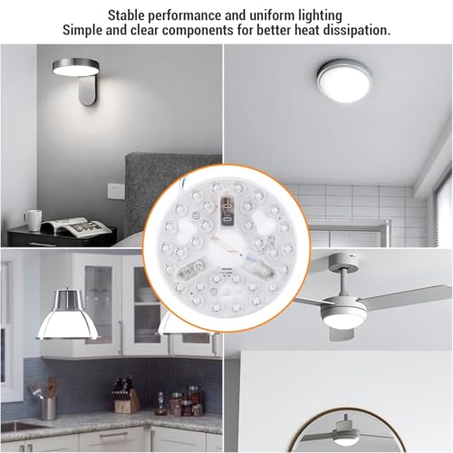Plafoniera LED Rotonda 15W Per Ventilatore A Soffitto – 3 Temperature Colore (3000K/4200K/6500K) Con Dimmer E Memoria – Sostituzione Universale 13cm - 4