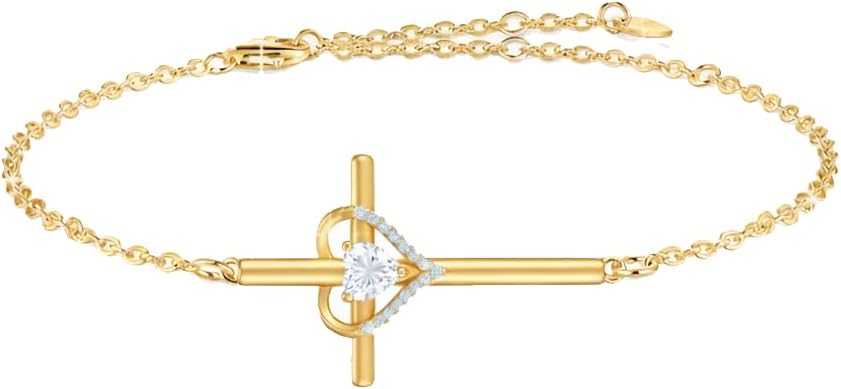 18K Yellow Gold Cross Birthstone Bracelet Adjustable 12 Months Religious Cross Birthstone Bracelet Christian Jewelry Gifts for Women Mom Her,with 7"+2" chain