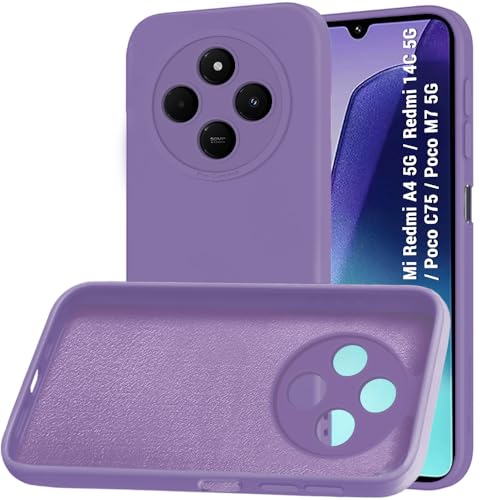 Image of TheGiftKart Liquid Silicon Back Cover Case for Mi Redmi A4 5G / Redmi 14C 5G / Poco C75 | Stylish Camera Protection Module | Micro-Fibre Lining Inside | Shockproof Back Case Cover (Silicone, Purple)