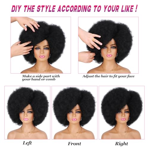 G&T Wig 70's Afro Curly Wigs for Black Women Glueless Wear and Soft Black Afro Wigs Large Bouncy and Soft Natural Looking Full Wigs for Daily Party Cosplay Costume Halloweeen(1B)