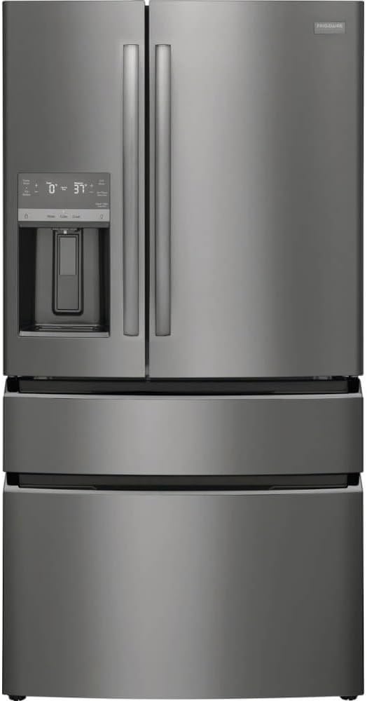 Frigidaire Gallery 21.5 cu ft Counter-Depth 4-Door French Door Refrigerator – 36″ Width, External Ice & Water Dispenser, Convertible Temp Drawer, Smudge-Proof Black Stainless Steel (Model GRMC2273CD)