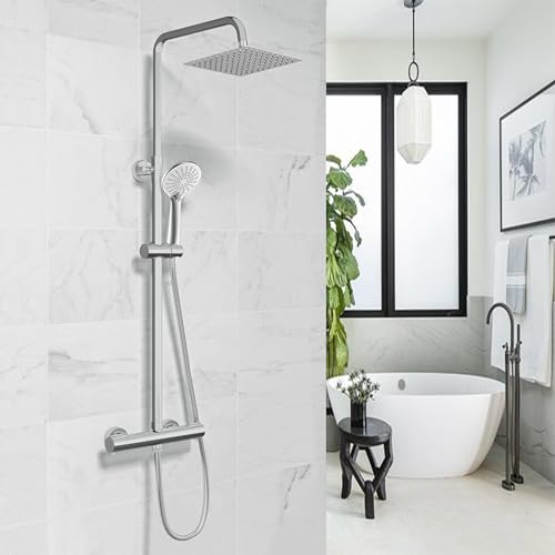 AICA ITALY Colonna Doccia con Miscelatore Termostatico, Doccia Soffione Rotante 360° in Acciaio Inox, Kit Asta Doccia Regolabile 80-116cm