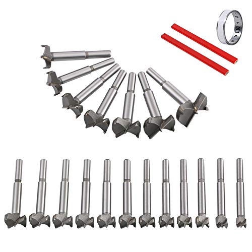 flintronic Dübelbohrer Holzbohrer 19-tlg Forstnerbohrer (10-40mm) Flat Bottom Blind Hole Bit Set, Forstner Bohrer Cutter Bit-Set Rund Schaft Holz Tools