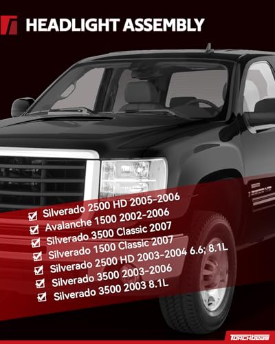 Image of Torchbeam Headlight Assembly Compatible with 2003-2006 Silverado 1500 | OE Headlamp Replacement for Silverado 1500 /3500 Classic, Avalanche 1500 Chrome Housing Clear Reflector Driver&Passenger Side
