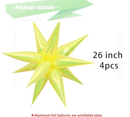 Image of 50pcs Iridescent Yellow 26' Water Drop Foil Cone Mylar Balloons Holographic Yellow Star Balloons Explosion Star for Girls Boys Birthday Party Wedding Baby Shower Party Decor