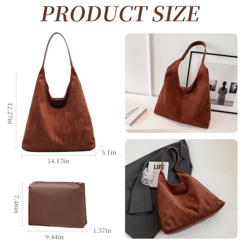 Image of Suede Bag for Women New Suede Tote Bags for Women Retro Slouchy Bag Brown Shoulder Bag Hobo Handbag