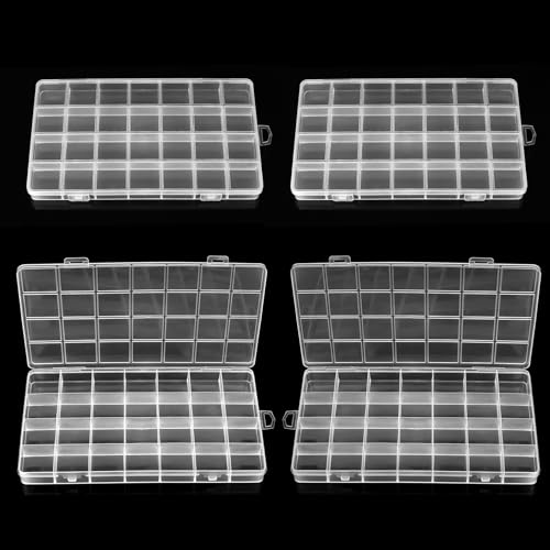 4 Stk Sortierboxen für Kleinteile Aufbewahrungsbox mit Fächern und Deckel,28 Fächern Sortierkasten Kleinteilebox,Transparente Sotierungsboxen für Perlenbox Bastelkiste Kleinteile Organizer Sammelbox