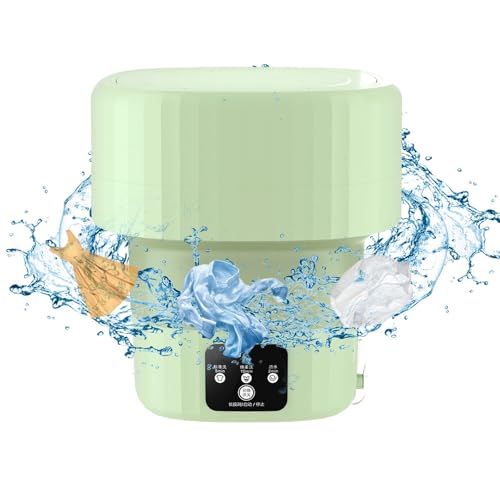 Mini Machine à Laver Portable 8L, Mini machine à laver pliable avec essorage, seau à linge pliable, Lave-linge Mobile, pour les sous-vêtements, chaussettes et petits objets Camping Voyage (Vert 9L)