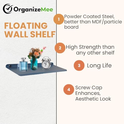 Image of 24 Inch Set 2 White Wall Shelf - Metal Floating Shelf for Wall, Wall Mounted Shelves, Modern Wall Shelf for Bedroom & Living Room Storage, Minimalist Wall Mount Shelf (60.96 CM Long X 24 CM deep)