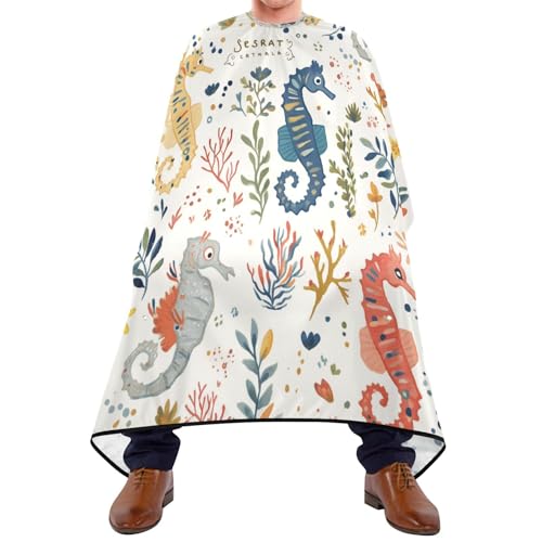 Kigai Seahorses Coral Hair Cutting Cape for Men & Women Waterproof Barber Cape Professional Hairdressing Salon Styling Apron with Adjustable Closure Snap