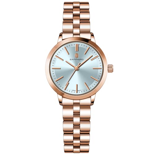 Image of Sapphero Ladies Watch Easy to Read Wristwatch, Women's Quartz Watch with Stainless Steel Strap, 5 ATM Waterproof, Classic Elegance Women Business Waterproof Watch