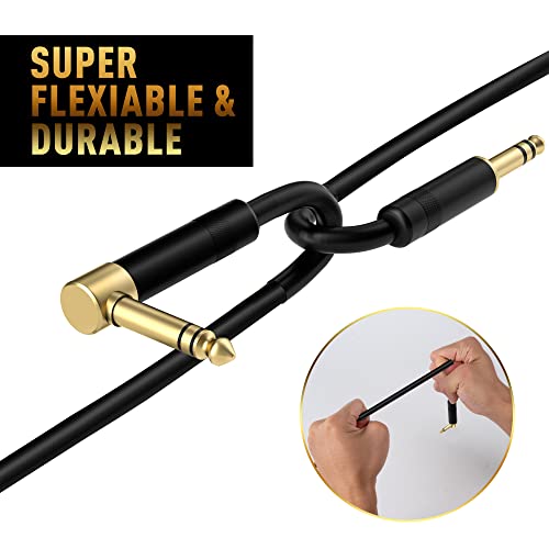 Elecan 1/4 Inch Trs Instrument Cable 50 Ft- Right Angle To Straight 6.35Mm Male Jack Stereo Audio Interconnect Cord- Gold Plated- 90 Degree 6.35 Mm Balanced Line For Electric Guitar Bass+ 5 Ties #TOP2