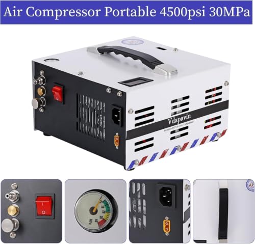 Image of 2026 ENW Portable PCP air compressor, 4500 PSI / 30 MPa, oil-free and water-free, dual power 12V DC / 110V AC, built-in filter and cooling fan, high-pressure air gun air pump, paintball tanks