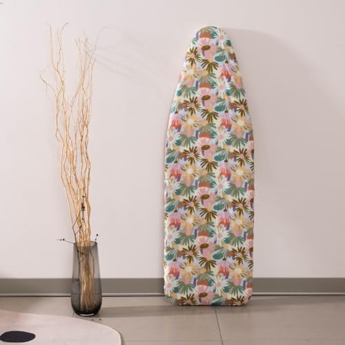 Hosrivae Tabla de planchar extra ancha, 147 x 48 cm, algodón resistente a altas temperaturas, con cordón elástico, flecha gris/estampado floral (margarita, rosa, diente de león) (margarita)