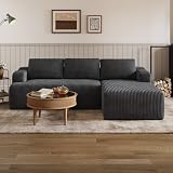Novilla L-Shape Sectional Couches for Living Room with Smarts Coil® Support, 3 Seater Sectional Sofas for Living Room Bedroom, Corduroy Cloud Couch Sectional, No Assembly(Dark Grey, Right Hand Facing)