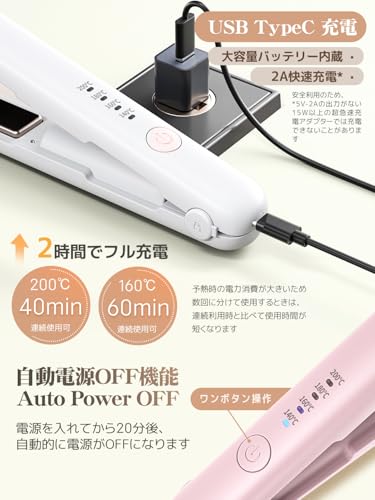 Cambink ヘアアイロン コードレス 2WAY カール/ストレート 充電式ヘアアイロン 18mm の商品画像 3