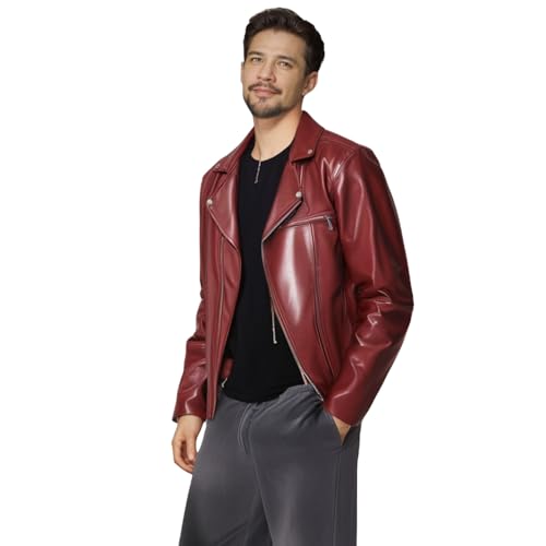 Fall Men Faux Leather Zip Up Jacket Stand Collar Leather Motorcycle Jacket Lightweight Bomber Outwear PU Coat with Pockets2