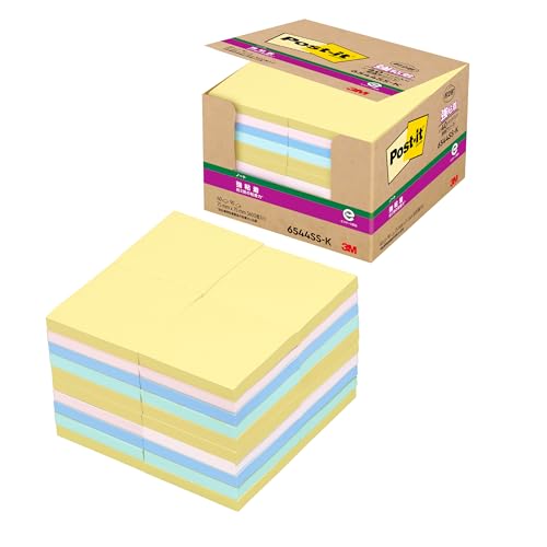 3M ポストイット 付箋 強粘着 大きい パステルカラー 75×75mm 90枚×40パッド 6544SS-K エコマーク認定商品 グリーン購入法適合