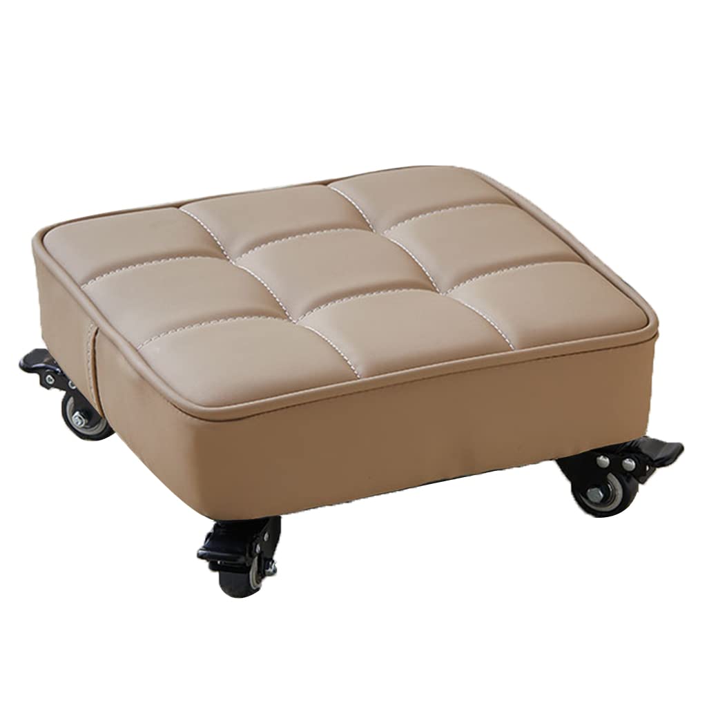 Sgabelli con rotelle, Sgabelli bassi con seduta a rotelle quadrate e ruote girevoli(Beige)