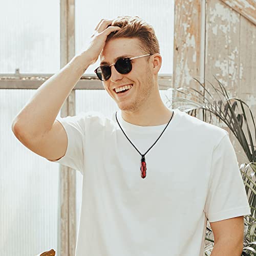 Tikcauz Red Jasper Healing Crystal Points Necklace Adjustable Rope Hexagon Wrapped Braided Stone Pendant Necklace Handmade Gemstone Jewelry For Men Women #TOP5