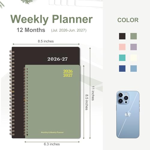 Planner 2026-2027, Academic Weekly and Monthly Calendar Planner, July 2026 - June 2027, Hardcover Planning Agenda Book for Desk Accessories and